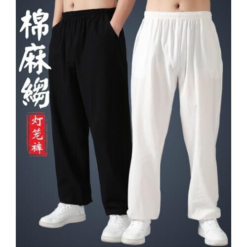 Mens Tai Chi pants cotton loose yoga summer martial arts kung fu training pants mens breathable pants harem pants for men