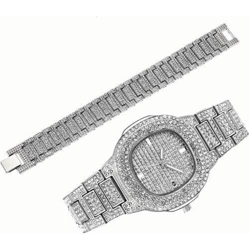 Iced Out Bracelet Watches for Men Iced Out Watch Jewelry for Men Hip Hop Gold Watch Set Couple Mens Watch luxury Watches Bangles