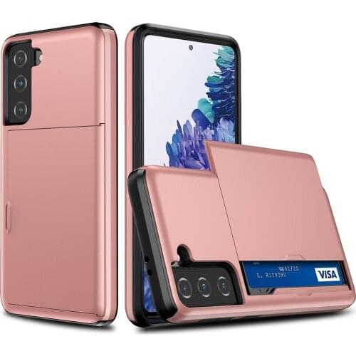 Wallet Credit Card Holder Slide Dual Layer Protective Cover For Samsung Galaxy S21 FE Phone Case For Samsung S 21 FE S21fe Funda