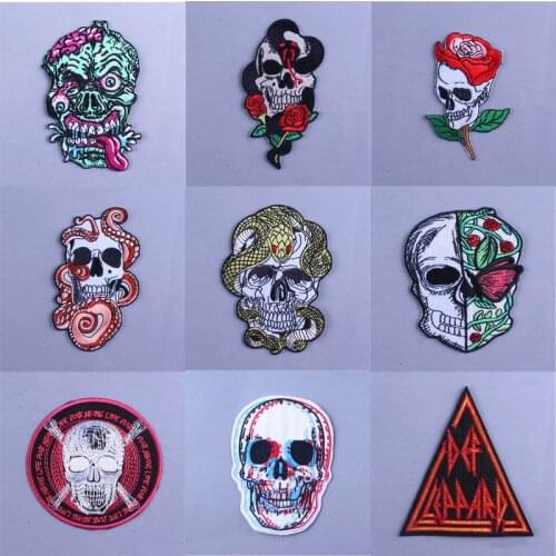 DIY Snake Skull Cloth Embroidered Patches On Clothes Butterfly And Flowers Skull Iron On Patches For Clothing Appliques Stickers