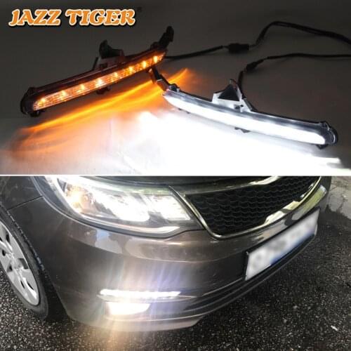12V Daytime running lights For Kia Rio K2 2015 2016 Drl with turn signals LED For cars auto Fog lights headlights Daylights