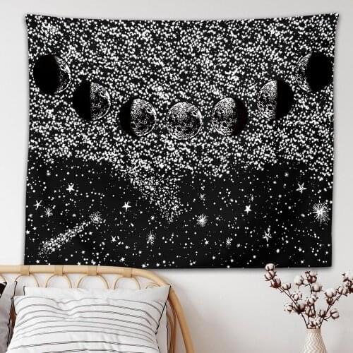 Black Moon Mandala Tapestry Bohemian Decoration Wall Hanging Bedroom Psychedelic Scene Starlight Art Home Decoration
