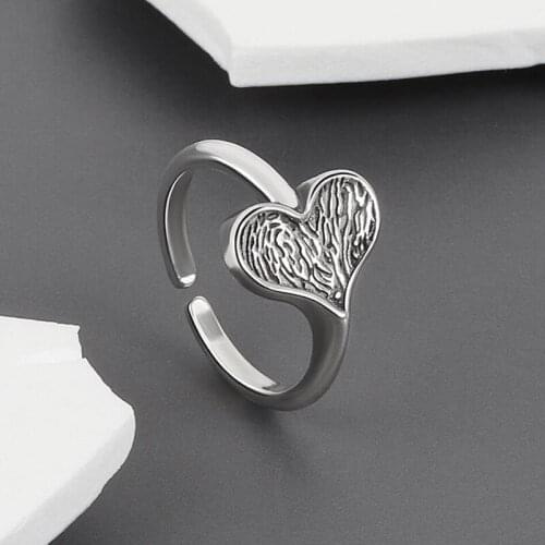 KOFSAC Vintage Silver Color Rings For Women Birthday Present Open Size Trendy Cute Love Heart Ring Lady Exquisite Accessories
