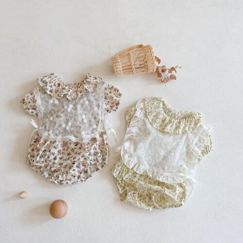 Baby Girls Romper Newborn Summer Baby Clothes With Vest Short Sleeve Infant Jumpsuits For Girls Lace Baby Girls Sunsuit Floral