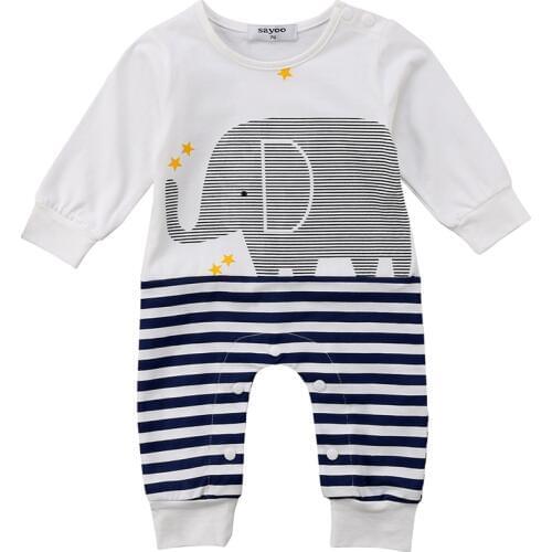 0-18M Baby Boy Girl Romper Clothes Thick Cotton Long Sleeve Elephant Print Outfit Kids Children Hooded Jumpsuit Toddler Rompers