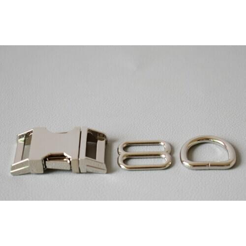 100 Suit （Metal Buckle+8 Rring+D Ring Set) 20mm Retailing Plated Metal Diy Pet Collar Leash Set Parts Accessories-Silve