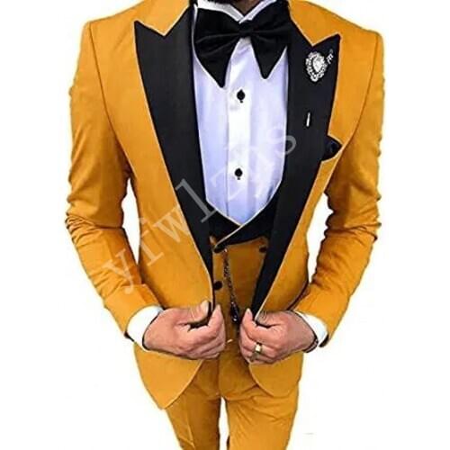 Handsome Groomsmen Peak Lapel Groom Tuxedos Mens Wedding Dress Man Jacket Blazer Prom Dinner (Jacket+Pants+Tie+Vest) A144
