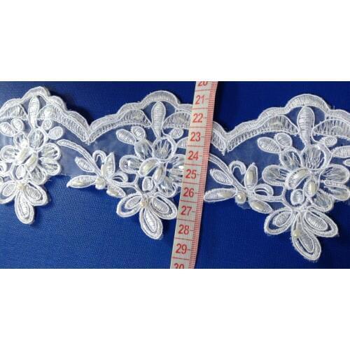 8cm organdy polyester embroidery framed beaded and sequined lace,wedding accessories lace,veil trim,XERY027A
