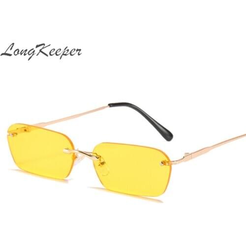 LongKeeper Fashion Rimless Sunglasses Women Vintage Brand Design Ladies Clear Lens Glasses For Men Rectangle UV400