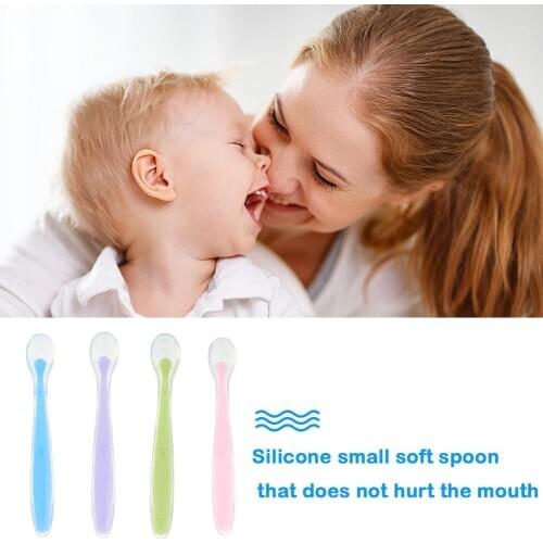 Baby Feeding Spoons Food Grade RS and Nylon No Odor Harmless Children Tableware Silicone Soup Ladle Safety Spoon