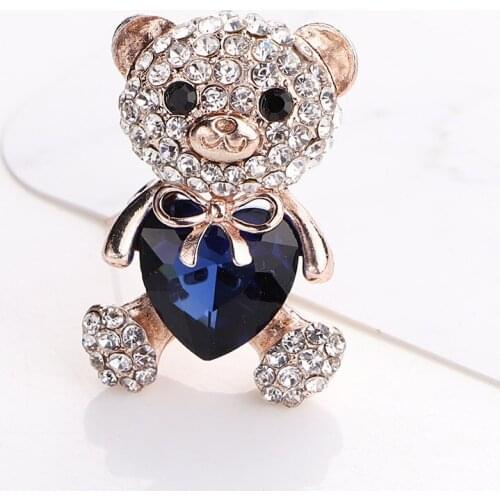 Cute bear inlaid rhinestone red love crystal brooch for women cute animal brooch and brooch dress coat badge jewelry