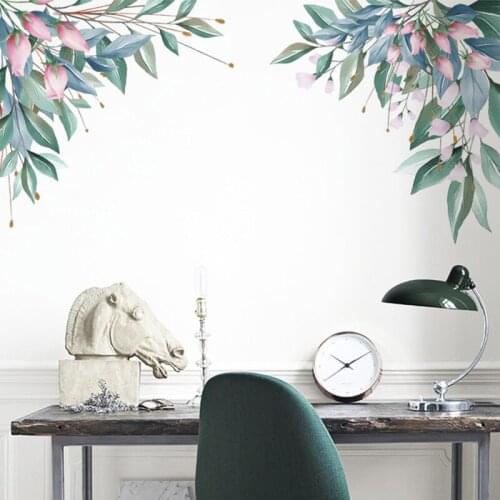 Pink Rose Flowers Wall Stickers For Living Room Bedroom Wall Decor Vinyl Pvc Leaf Wall Decals Art Murals Poster Home Decoration