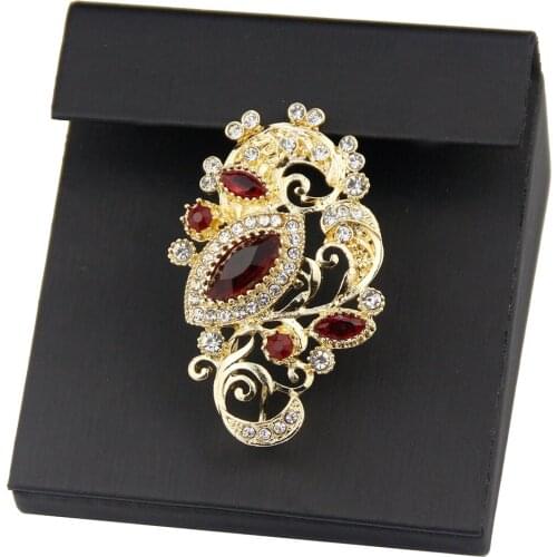 Neovisson Gold Color Crystal Brooches For Women Scarf Caftan Wedding Jewelry Morocco Arab Ethnic Bijoux Dubai Flower Brooch