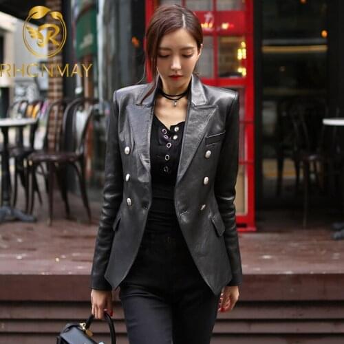 2020 Spring and Autumn New Matte Fashionable Personality artificial leather womens tailored collar coat jacket retro coat