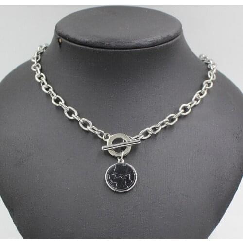 New Arrival Round Marble Pendant Necklace For Women Toggle Clasp Minimalist Bangles 2021 Fashion Jewelry Necklaces