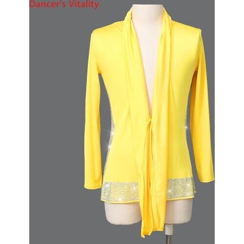 Latin Dance Performance Clothes Boys Adult Fashion Tops New Professional Competition Long Sleeve Rhinestone Clothing