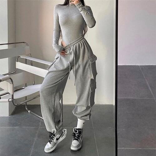 Autumn and winter sweatpants women baggy high waist pocket design tooling sports casual pants women European and American