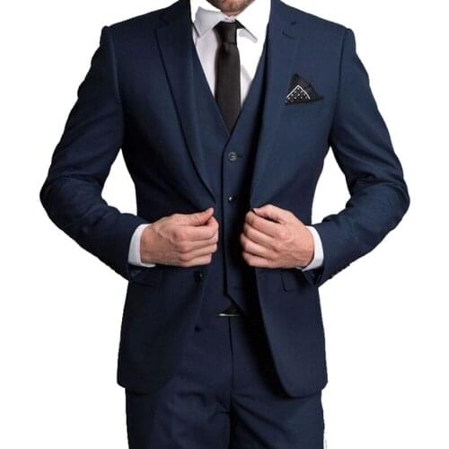 Autumn Fashion Tailor Made Blue Male Suits Plus Size Slim Fit Groom Tuxedo For Wedding Dress Party Costume (Jacket+Pants+Vest)