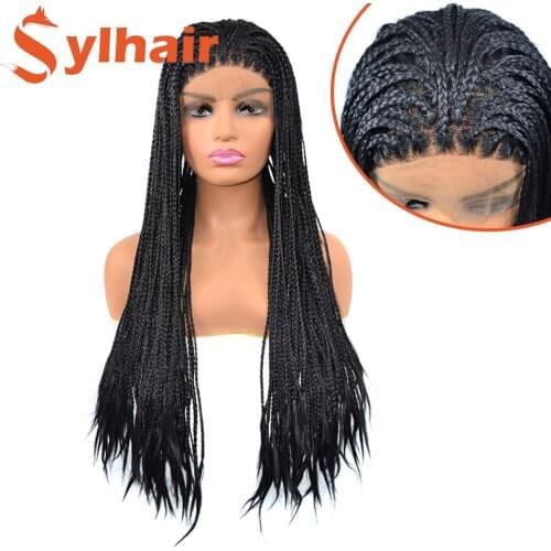 Sylhair 1B#Color Synthetic Braided Lace Front Wigs For Women Heat Resistant Fiber Hair Wigs Premium Braid Wig