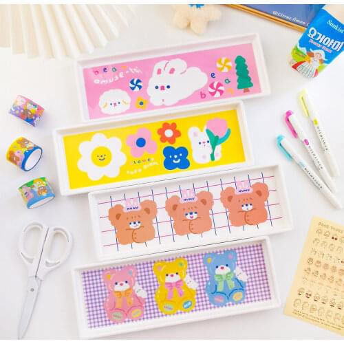 Mickjoy Bear Melamine Tray Cute Cartoon Rectangular Cake Plate Dessert Decorative Dinner Plate Ins Wind Props Bajillas De Platos