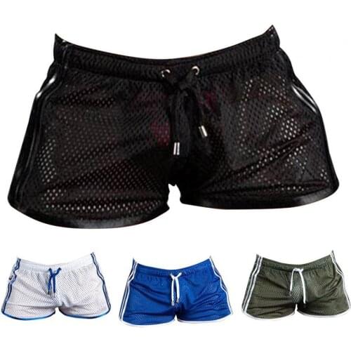 Beach Shorts Short Pants Gym Sports Shorts Swimwear Drawstring Design Polyester Men Summer Mesh Pants See Through Sexy Underwear