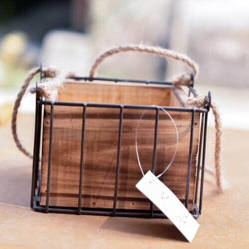 Wire Flower Pot Stand Plant Basket Storage Box Wire Flower Rack Wall Hanging Waterproof Wooden Plant Holder 12*12*8CM