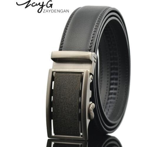 ZAYG belt leather mens high quality genuine leather belt men black belts luxury metal simple automatic buckle men leather 3.5cm