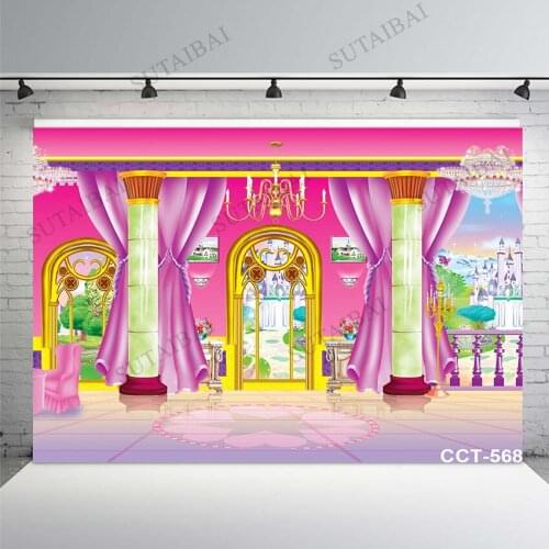 Cartoon Pink Princess Room Palace Castle Grils Princess Birthday Custom Photo Backgrounds Photography Studio Backdrops Vinyl
