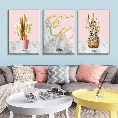 Nordic, Simple, Golden Pineapple, Poster, Cactus, Abstract Geometric Canvas, Lady House, Pink Mural, Printing,artistic Concept