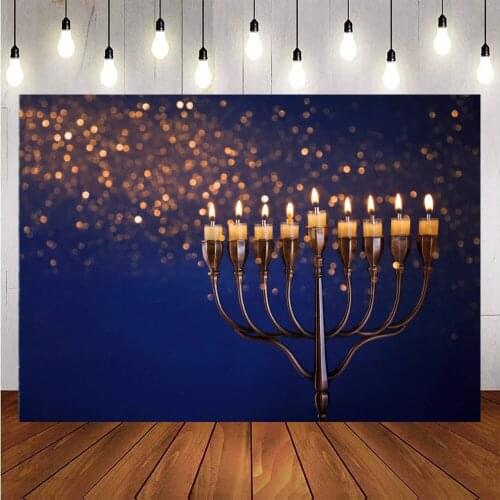 Vinyl Backdrops Happy Hanukkah Party Menorah Festivals Holidays Of Lights Polka Dot Light Bokeh Baby Photo Background Photocall