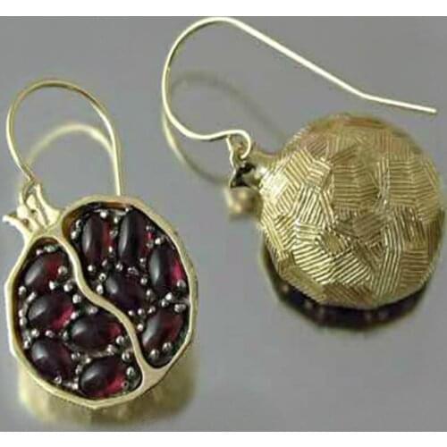 Vintage Fruit Fresh Red Garnet Dangle Earrings Gold Color Resin Pomegranate Women Earrings Fashion Jewelry Girl Gift