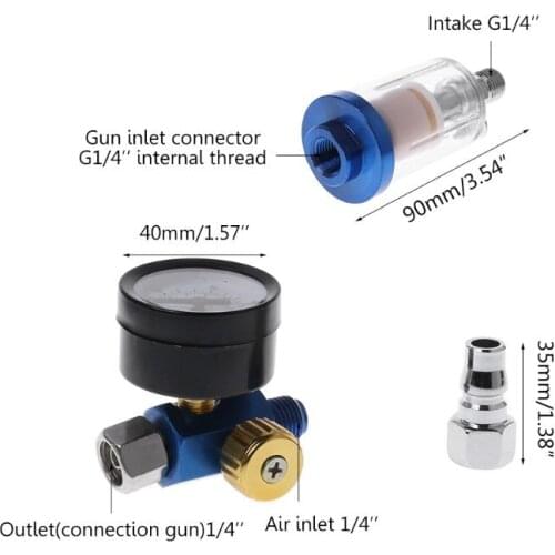 Spray Paint Air Regulator Gauge & In-line Air Oil Water Separator Filter Kit
