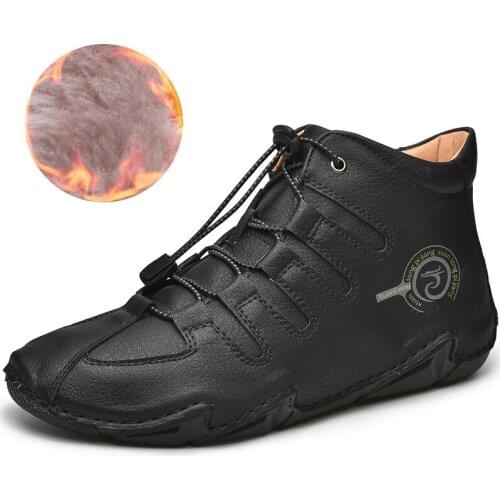 High Top Man Casual Shoes Autumn Winter Leather Driving Shoes Big Size 48 47 Plush Warm Mens Shoes Waterproof Outdoor Flats Mens