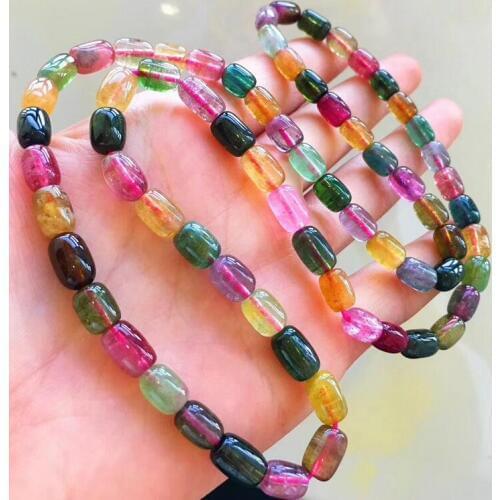 Fine jewelry Free Shipping Natural Colorful Tourmaline Crystal Clear Round Beads Bracelet AAAAA