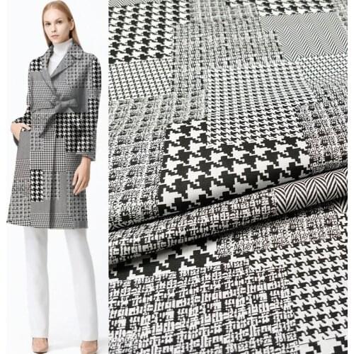 145cm Width Fashion Houndstooth Printed Splicing Thin Jacquard Fabric For Woman Dresses Coat DIY Cloth Sewing
