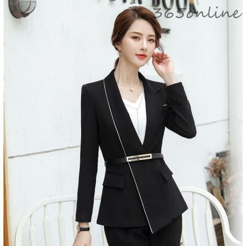 Women Long Sleeve Blazers Jackets Coat with Belt for Lady Office Work Wear Blaser Uniform Designs Professional Outwear Tops