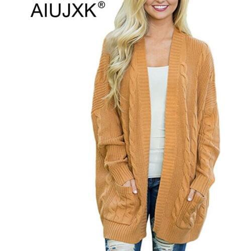 AIUJXK Plus Size Knitted Cardigan Women 2019 Autumn Winter Casual Oversize Long Sweaters Female Twist Pocket Overcoat Cardigans