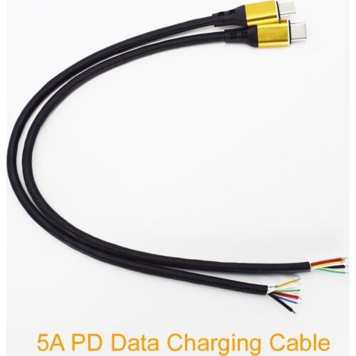 1pc 30cm USB Type-C Male Plug PD Power Cable 5A Fast Charge 6 Wires Pigtail DIY