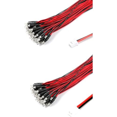 100Pcs 3V 5V 6V 9V 12V 24V 36V 48V 110V 220V Clear 3mm Pre-wired LED With 20cm Wire And PH2.0, Warm White, Orange, Pink, Purple