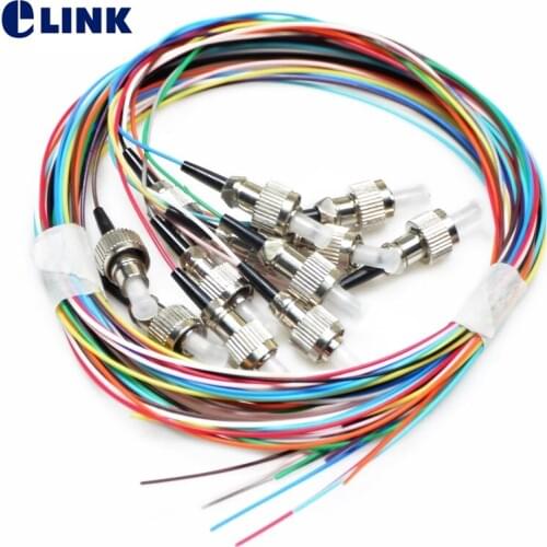 2pcs 12 colored FC bundle pigtails SM 9/125um optical fiber cable 0.9mm A class ferrule ftth FC UPC connector factory ELINK
