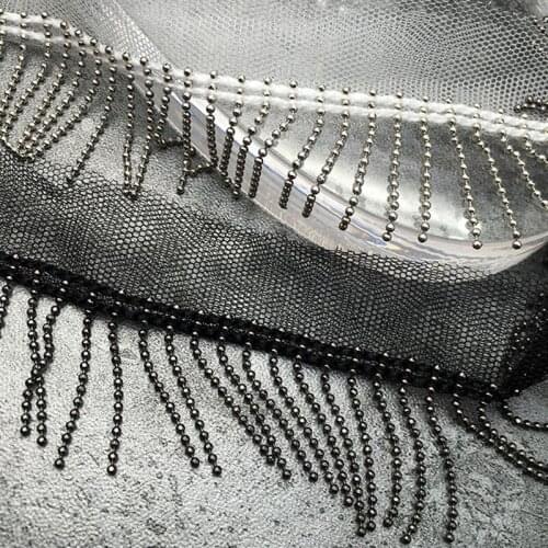 2yards Black Silver Metal Chain Fringe Lace Trims DIY Handmade Sewing Clothing Lace Curtain Accessories Beads Chain Tassel Lace