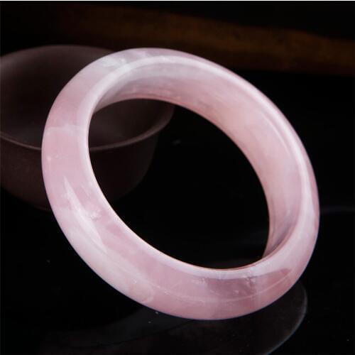 2017 New Arrival Genuine Natural Pink Quartz Crystal Round Fashion Bangle Bracelets For Women Inner Diameter 56mm
