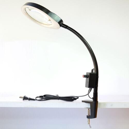 8X LED Desktop Magnifying Glass Clip-on Table Magnifier Lamp 110-220V Inspection Repair Tools