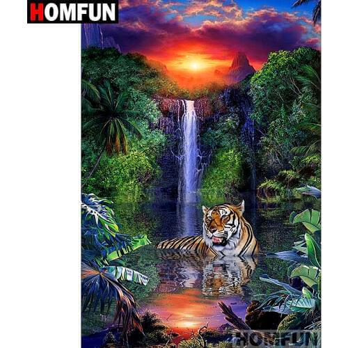 HOMFUN Full Square/Round Drill 5D DIY Diamond Painting "Forest Tiger" Embroidery Cross Stitch 5D Home Decor Gift A07065