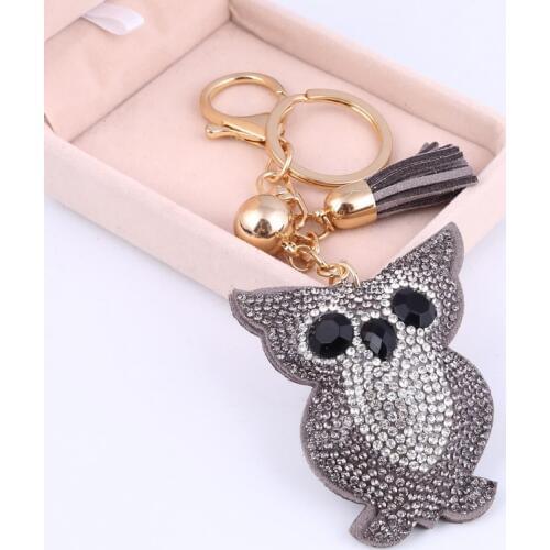 Colorful Cute Owl Pendant Keychains Crystal Gold Key Rings Key Holder Trendy Jewelry Bag Accessories Gift