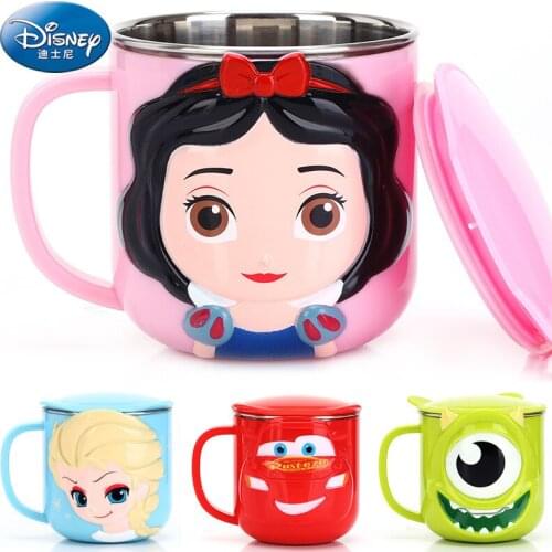 Disney Cups Princess Frozen Elsa Anna Milk Cup 3D Cartoon Mickey Minnie Stainless Steel Cup Kids Cup Mickey Mug School gift cups