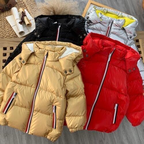 Childrens down jacket suit new winter baby suspender trousers four-colour hooded down jacket