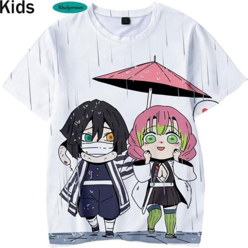 Kawaii 3D Printed Demon Slayer Kids White T shirt Boys Girls Tees Hip Hop Comic Kimetsu no Yaiba Summer Cute Childrens t-Shirt