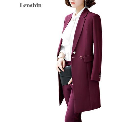 Lenshin Women Wine Red Polyester Vintage Trench Outerwear Thick Long Coat Windproof Jackets Fashion Style Winter Wear