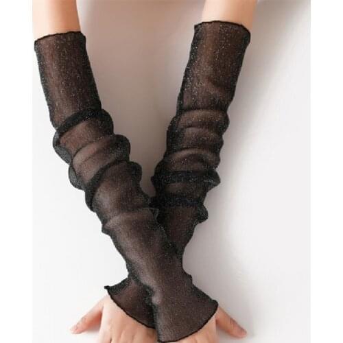 Summer Fashion Lady Gauze Sun Protection Sleeves Gloves Women Thin Long Fingerless Arm Warmers Sunscreen Uv Breathable Mittens